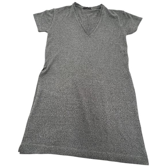 Zara Dress Womens Medium Gray Short Sleeve Deep V Neck Casual Knit Fall Winter - Picture 1 of 8